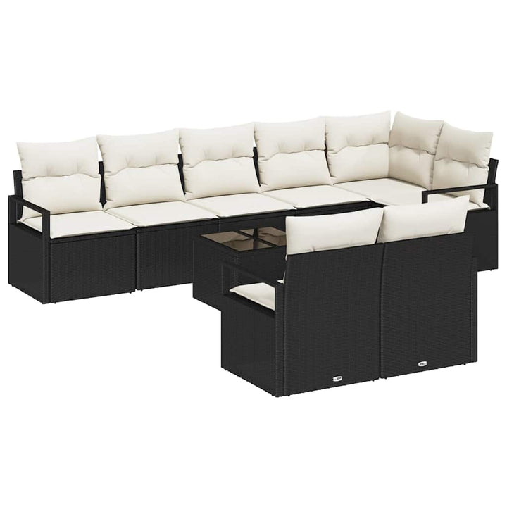 Sofa Sæt med pude 9 pcs Sort polyrattan