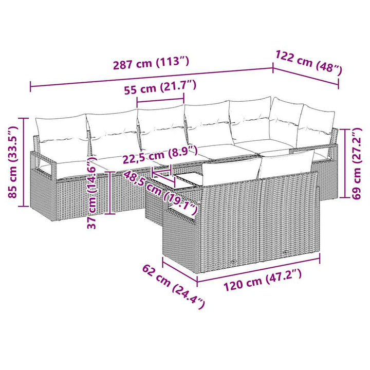 Sofa Sæt med pude 9 pcs Sort polyrattan