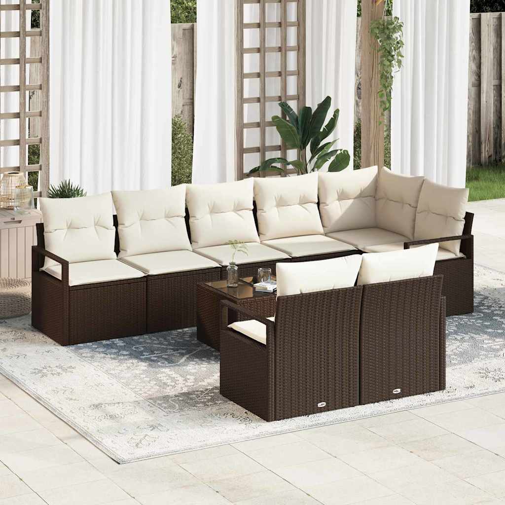 Sofa Sæt 9 pcs Brun polyrattan