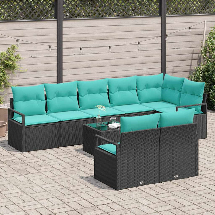 Sofa Sæt 9 pcs Sort polyrattan