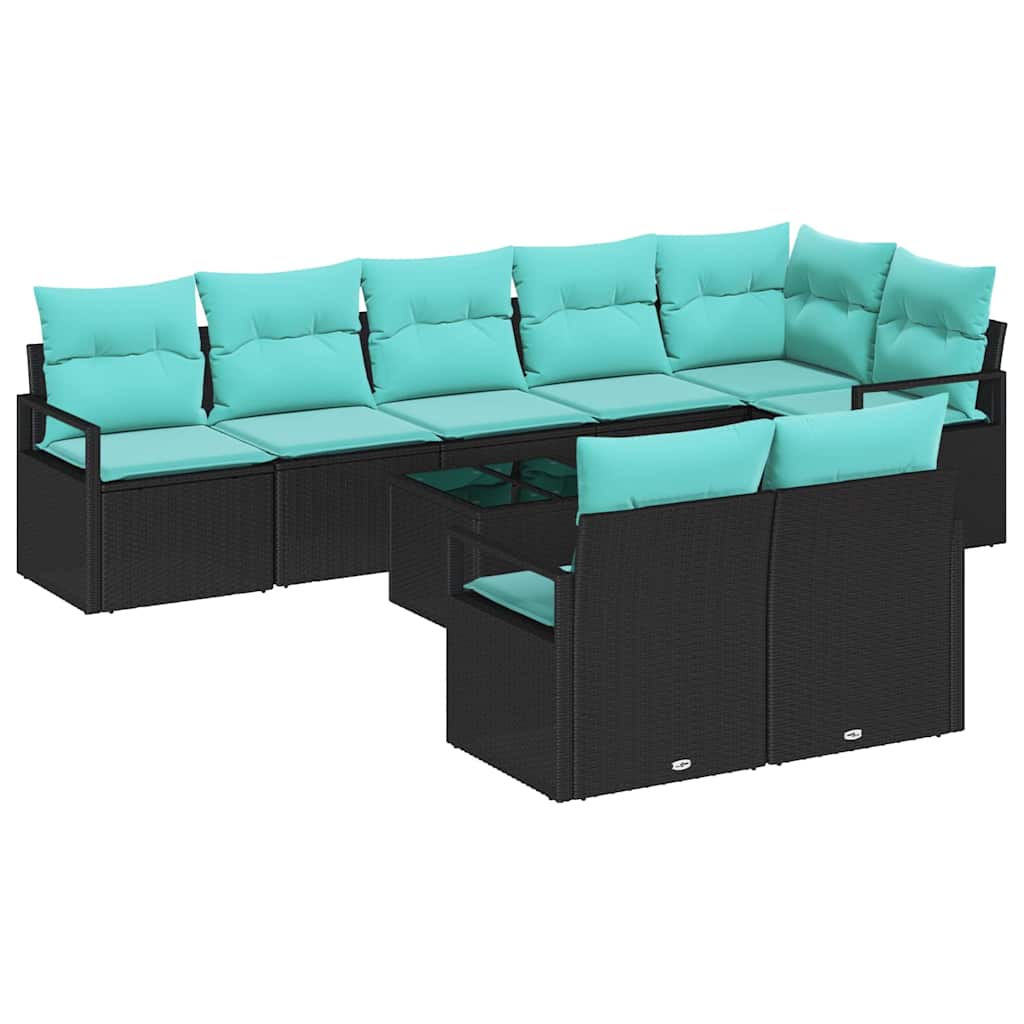 Sofa Sæt 9 pcs Sort polyrattan