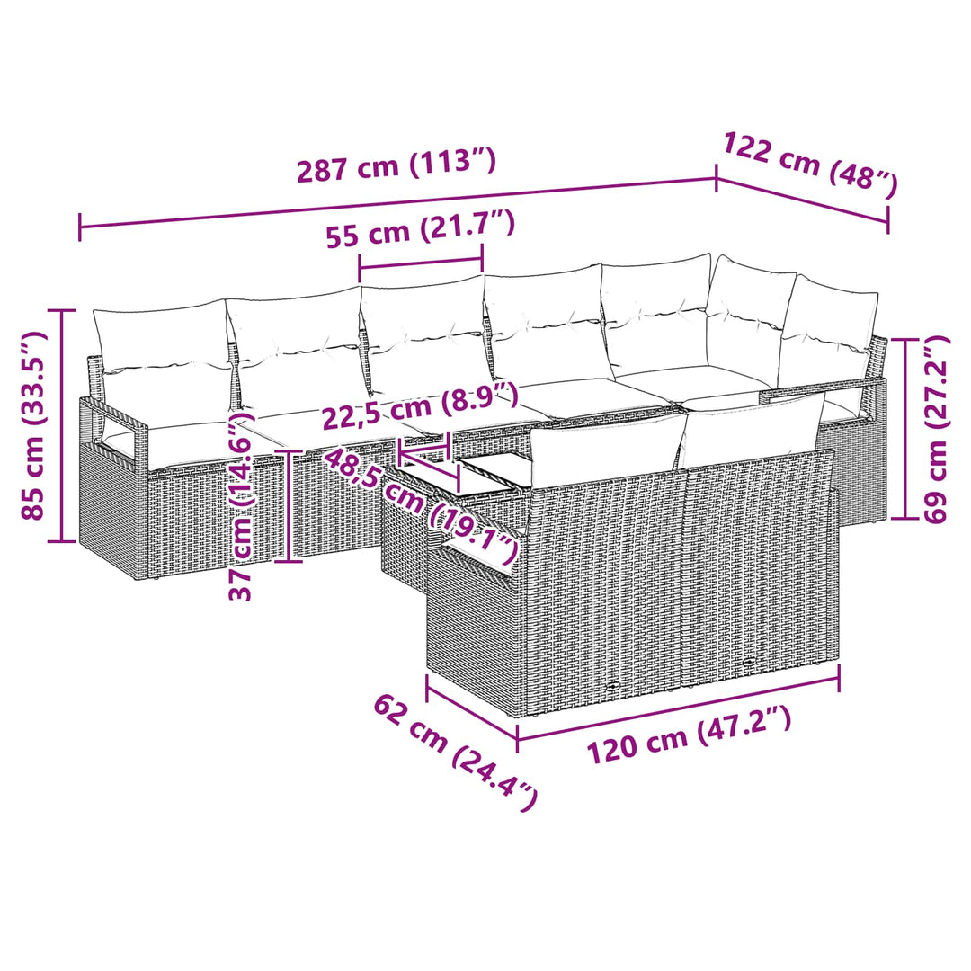 Sofa Sæt 9 pcs Sort polyrattan