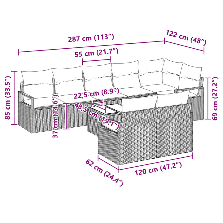 Sofa Sæt 9 pcs Sort polyrattan