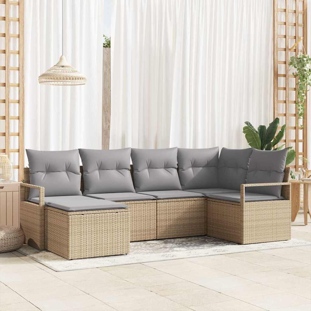 Sofa Sæt med pude 6 pcs Beige polyrattan