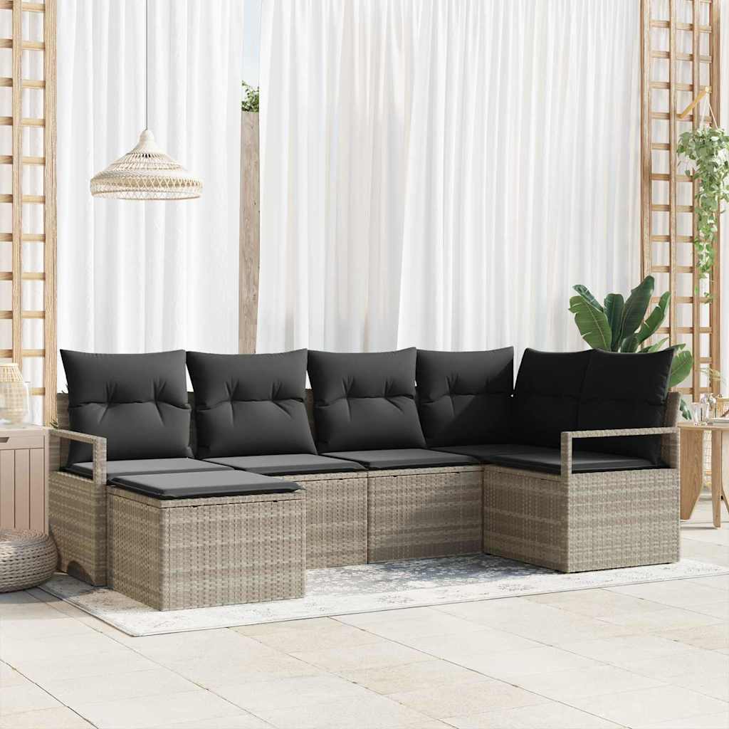 Sofa Sæt 6 pcs Lysegrå polyrattan