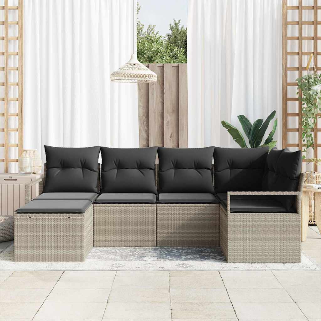 Sofa Sæt 6 pcs Lysegrå polyrattan
