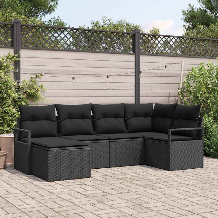 Sofa Sæt med pude 6 pcs Sort polyrattan
