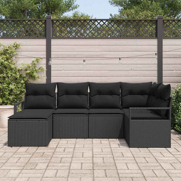 Sofa Sæt med pude 6 pcs Sort polyrattan