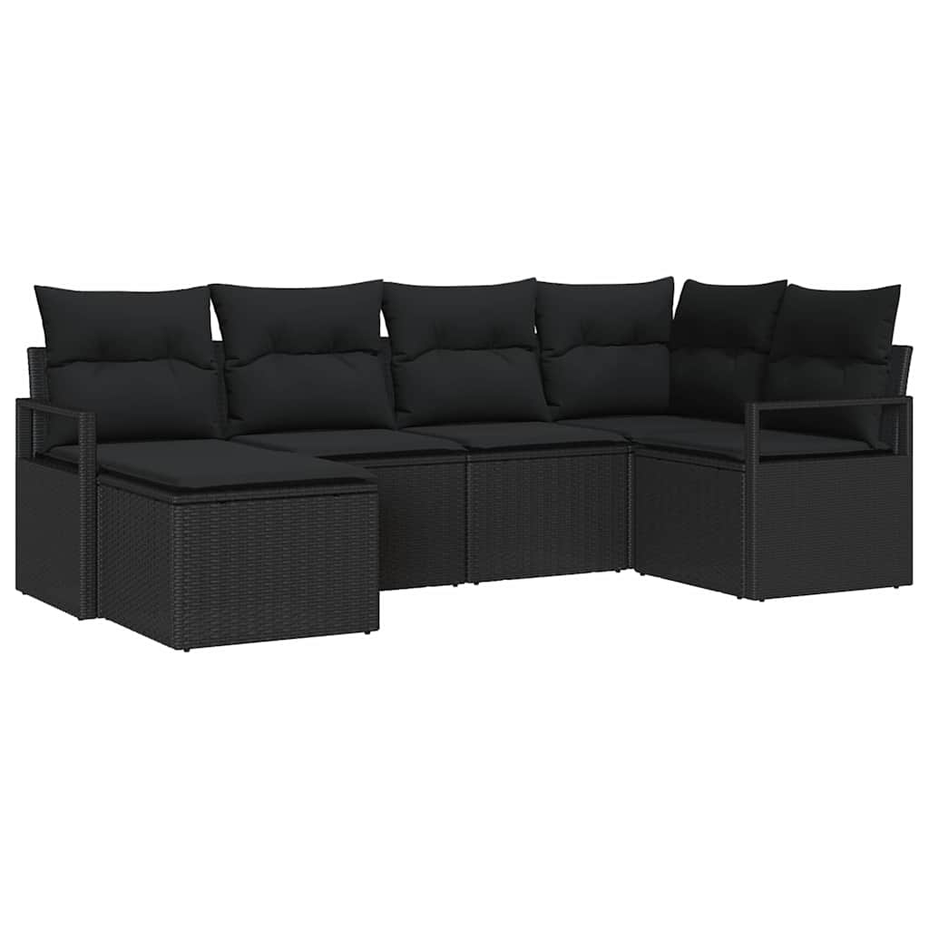 Sofa Sæt med pude 6 pcs Sort polyrattan
