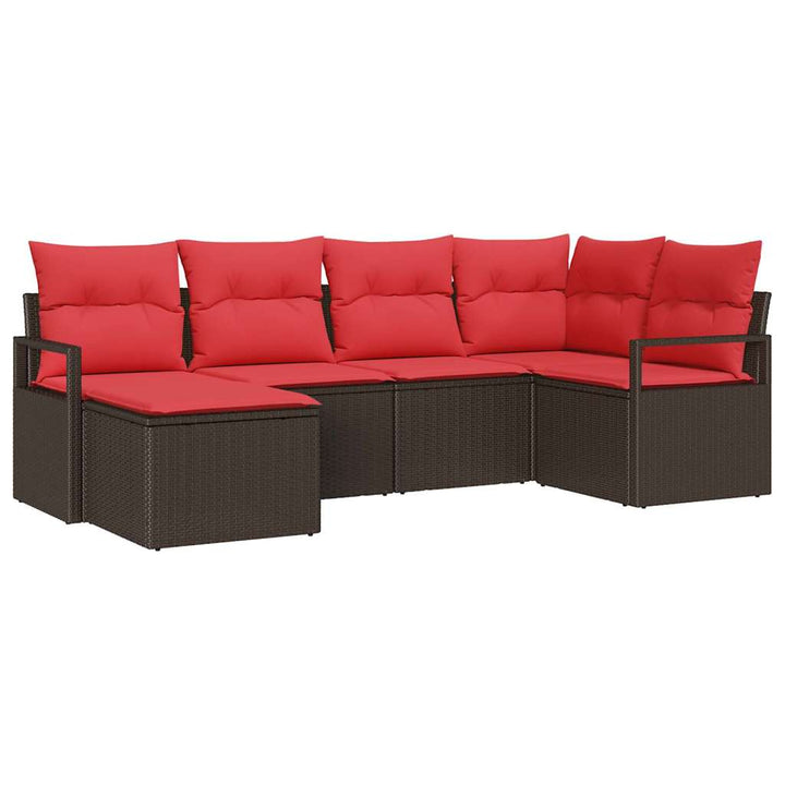 Sofa Sæt med pude 6 pcs Brun polyrattan