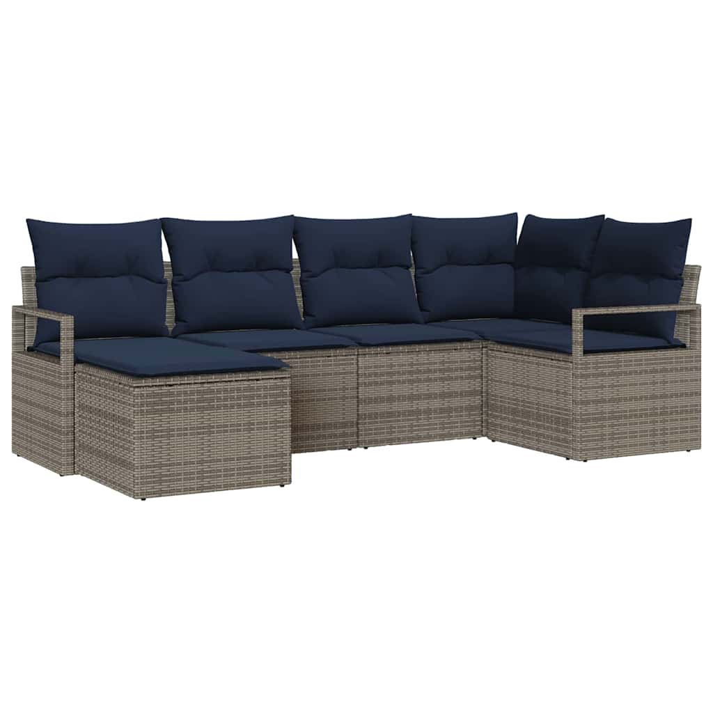 Sofa Sæt med pude 6 pcs Grå polyrattan