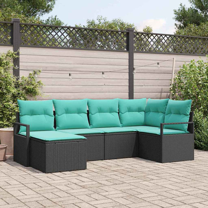 Sofa Sæt med pude 6 pcs Sort polyrattan