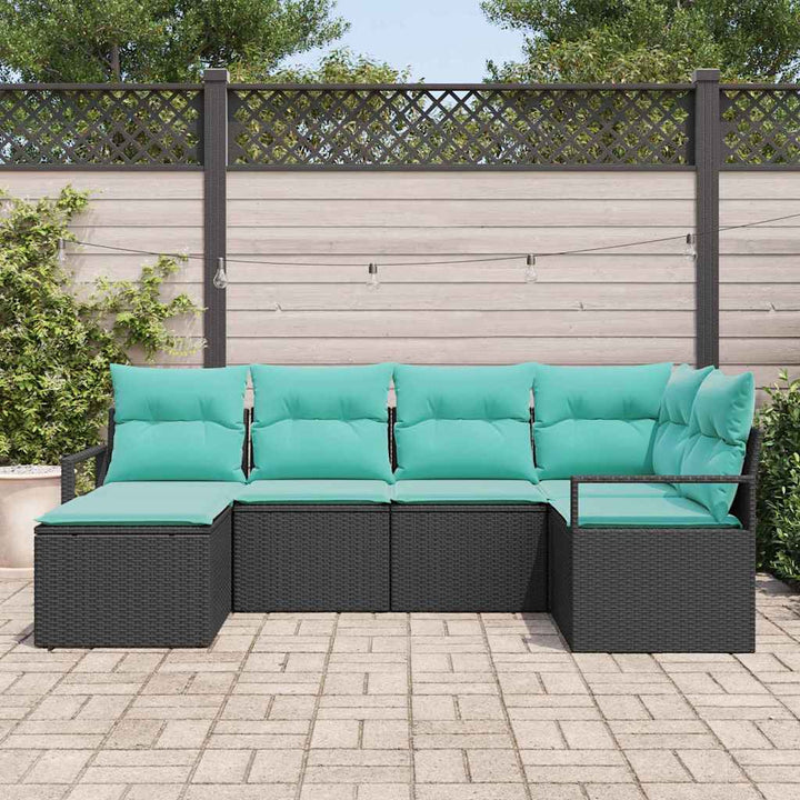 Sofa Sæt med pude 6 pcs Sort polyrattan