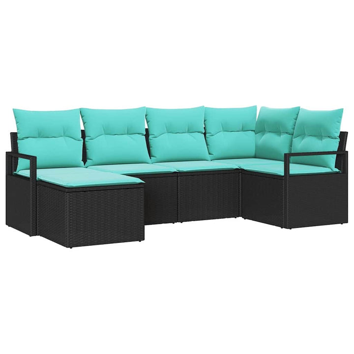 Sofa Sæt med pude 6 pcs Sort polyrattan