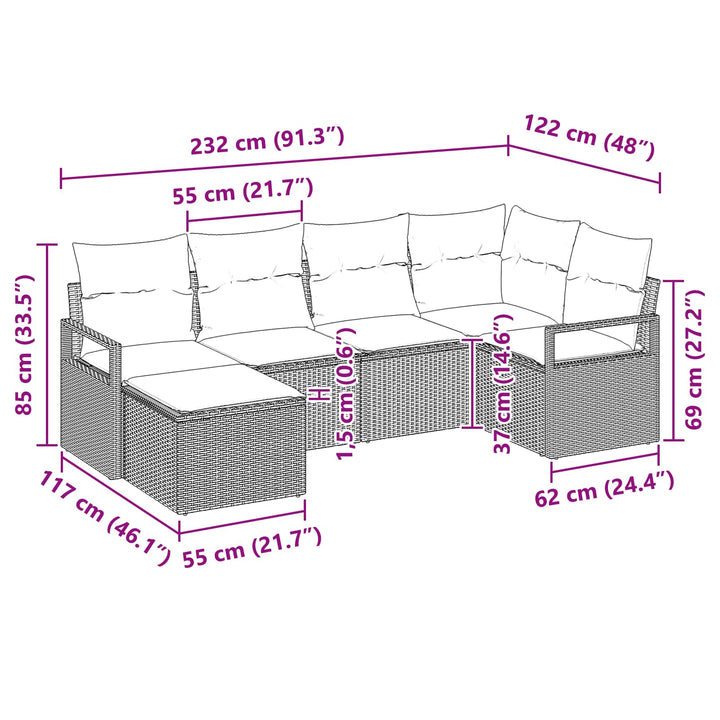 Sofa Sæt med pude 6 pcs Sort polyrattan