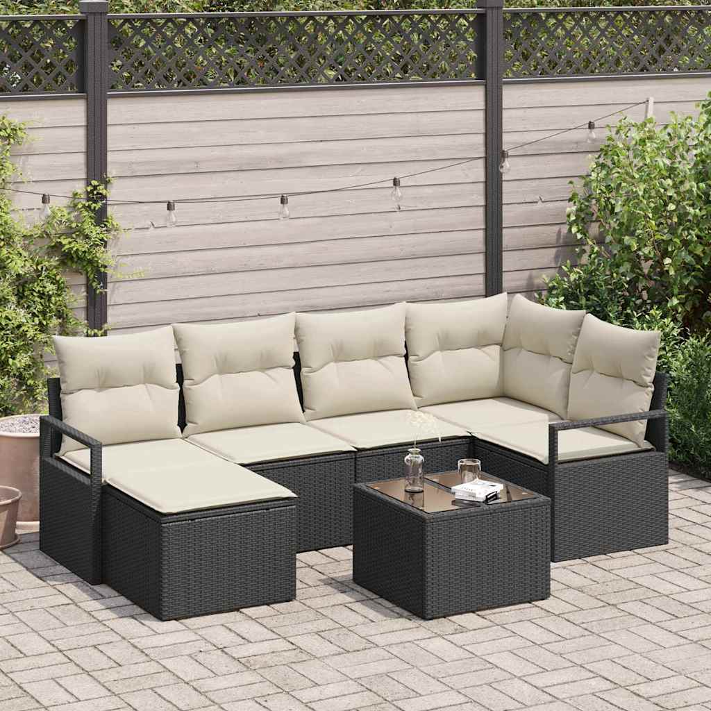 Sofa Sæt 7 stk. Sort polyrattan