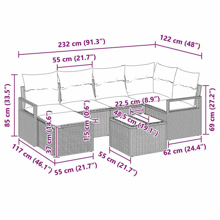 Sofa Sæt 7 stk. Sort polyrattan