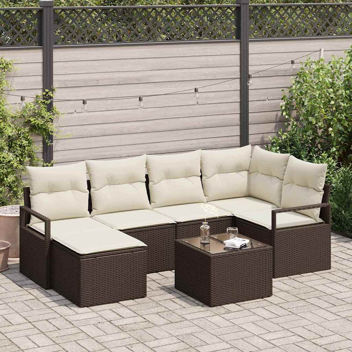Sofa Sæt 7 pcs Brun polyrattan