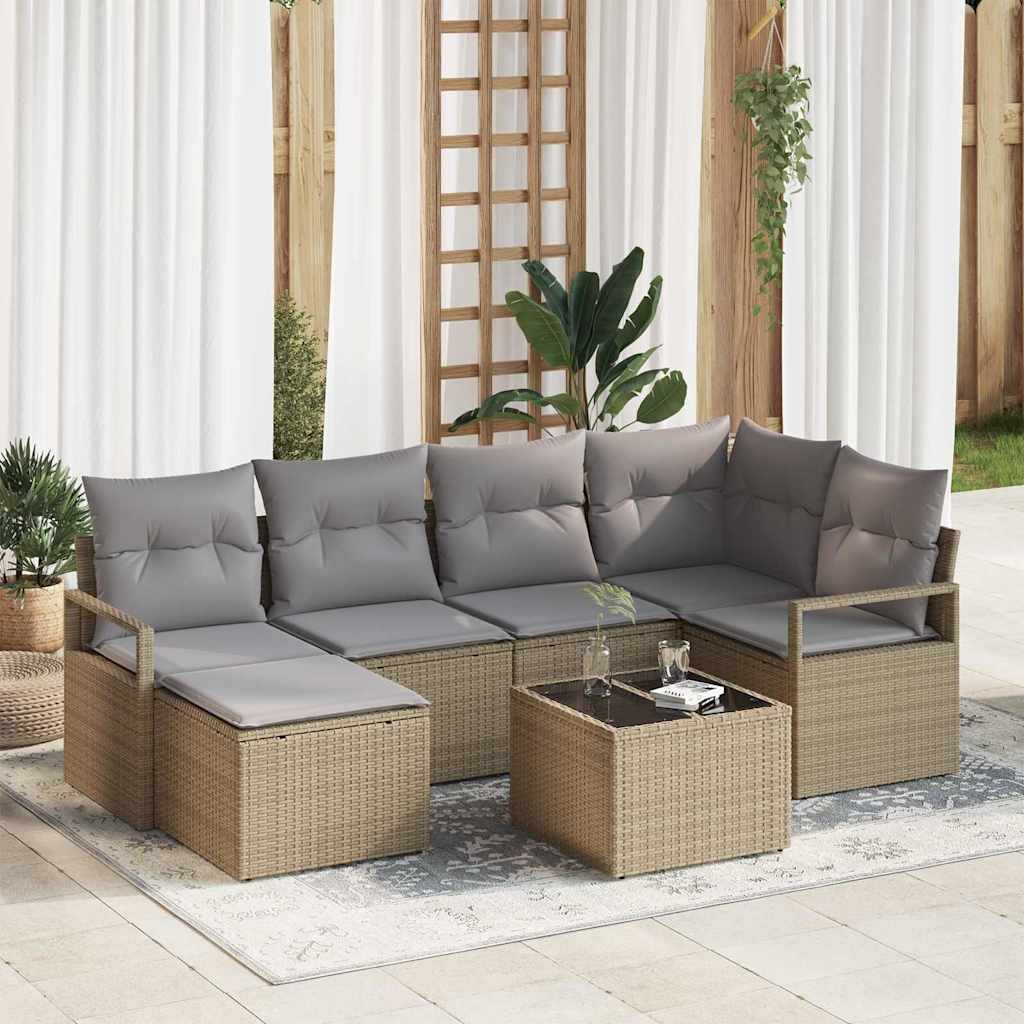 Sofa Sæt med pude 7 pcs Beige polyrattan