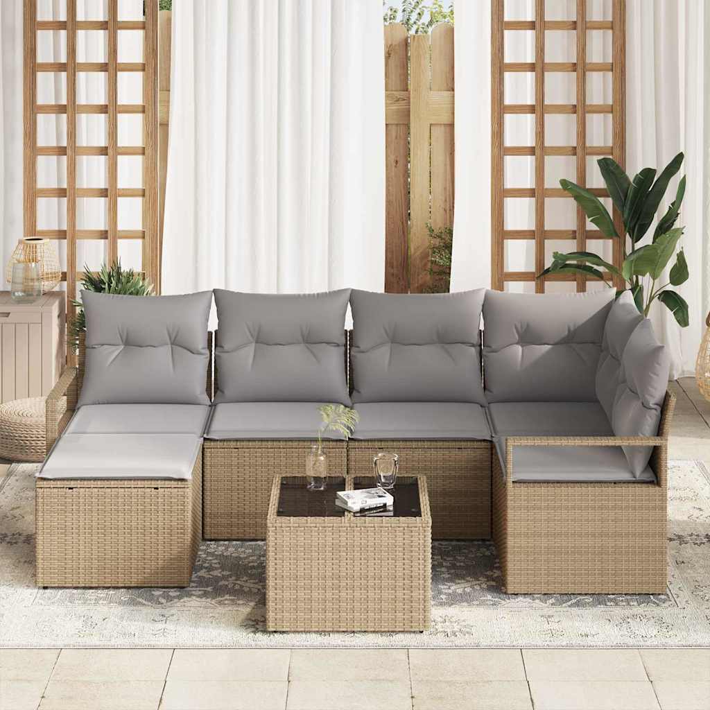 Sofa Sæt med pude 7 pcs Beige polyrattan