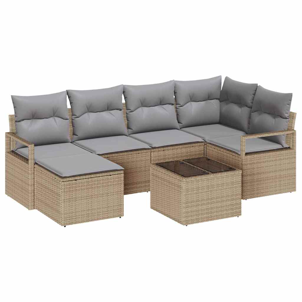 Sofa Sæt med pude 7 pcs Beige polyrattan