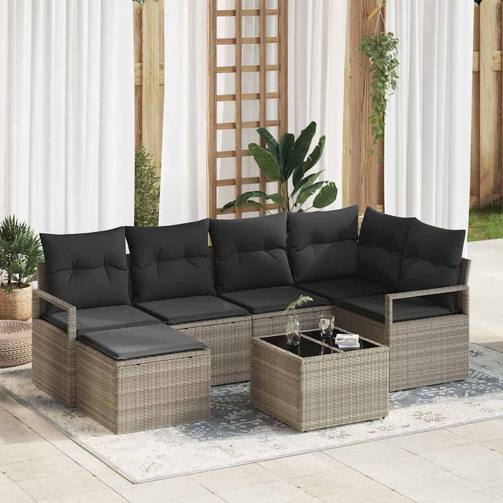 Sofa Sæt 7 pcs Lysegrå polyrattan