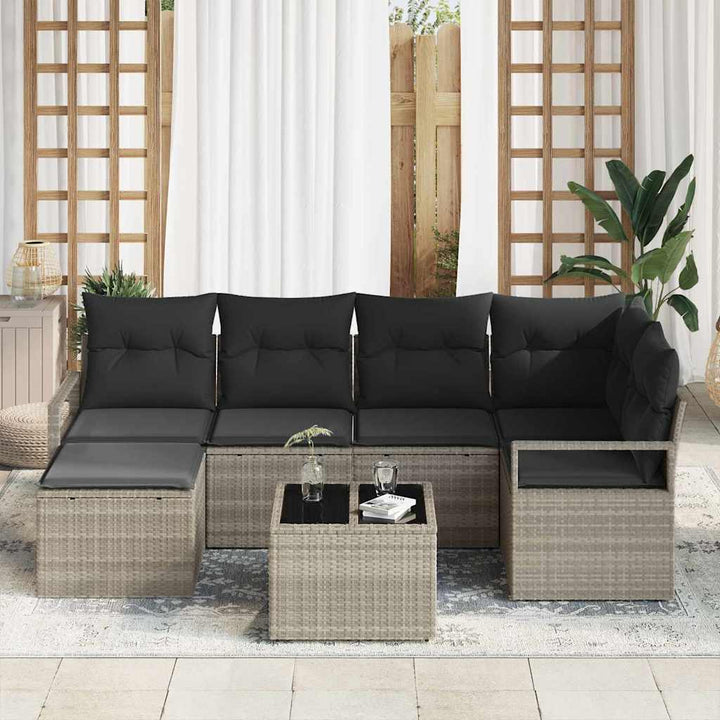 Sofa Sæt 7 pcs Lysegrå polyrattan