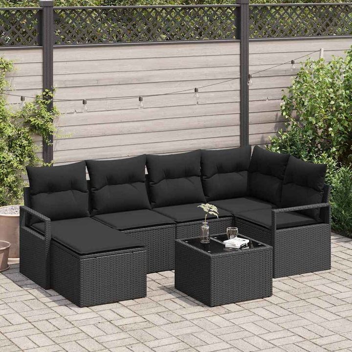 Sofa Sæt med pude 7 pcs Sort polyrattan