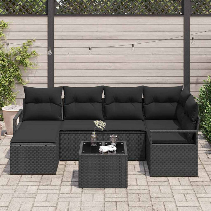Sofa Sæt med pude 7 pcs Sort polyrattan