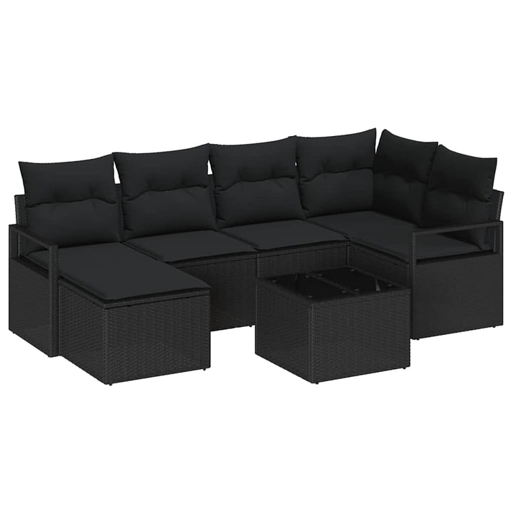Sofa Sæt med pude 7 pcs Sort polyrattan