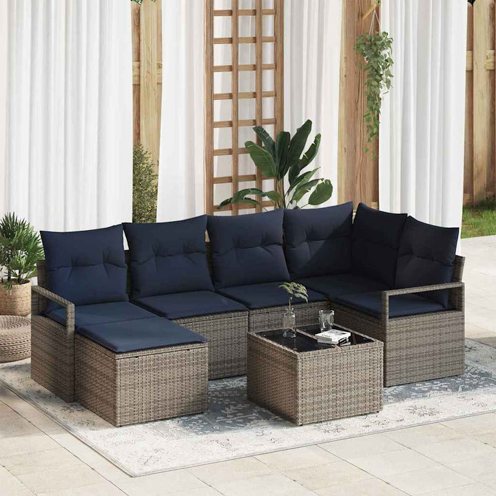 Sofa Sæt med pude 7 pcs Grå polyrattan