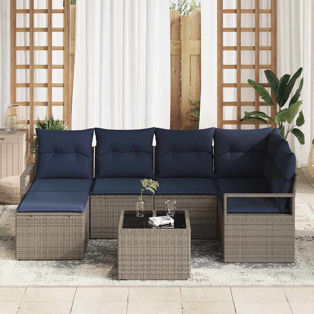Sofa Sæt med pude 7 pcs Grå polyrattan