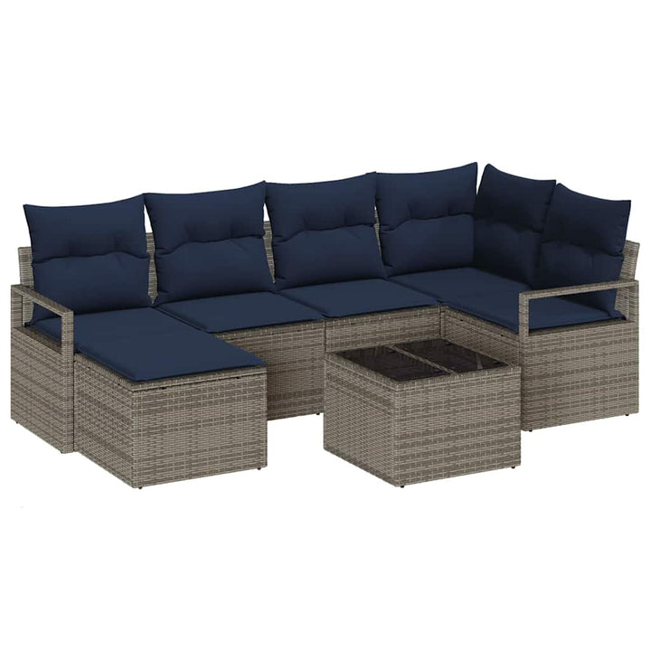 Sofa Sæt med pude 7 pcs Grå polyrattan