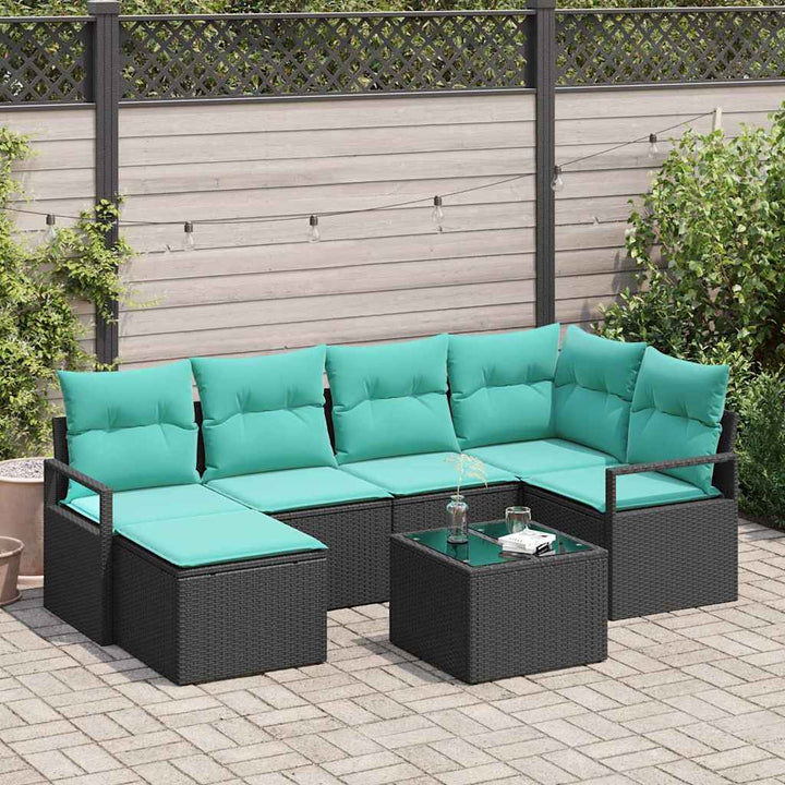 Sofa Sæt med pude 7 pcs Sort polyrattan