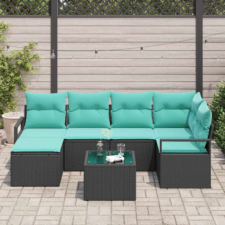 Sofa Sæt med pude 7 pcs Sort polyrattan