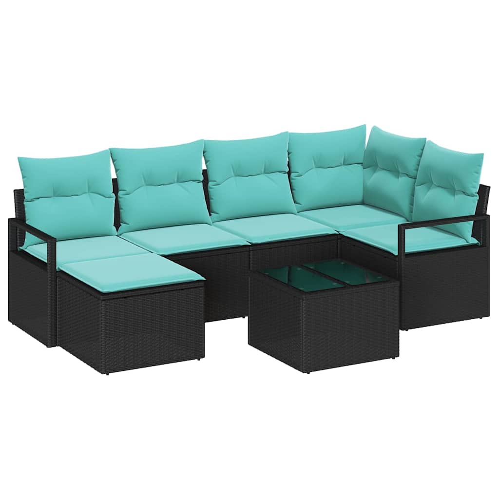 Sofa Sæt med pude 7 pcs Sort polyrattan