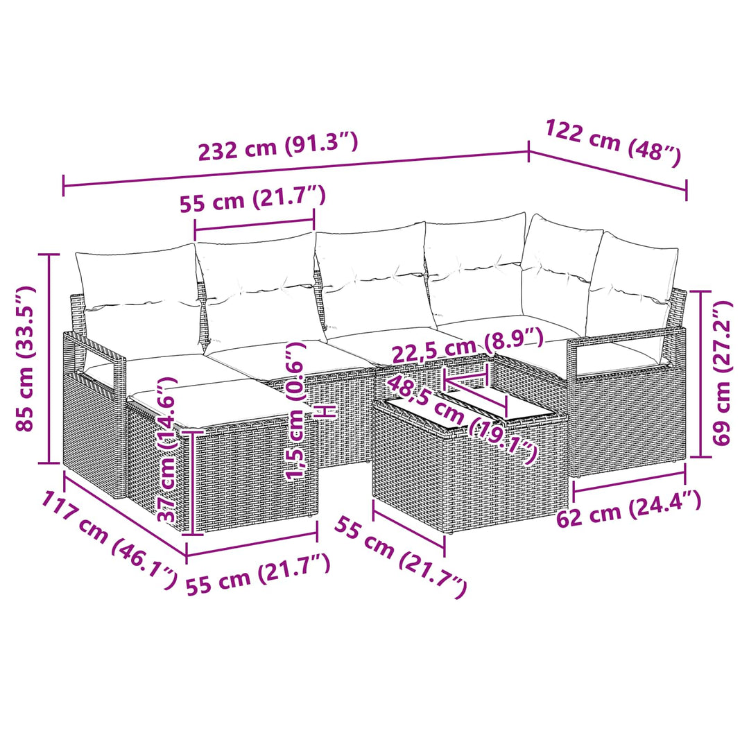 Sofa Sæt med pude 7 pcs Sort polyrattan