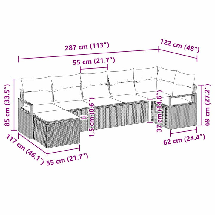 Sofa Sæt 7 pcs Brun polyrattan