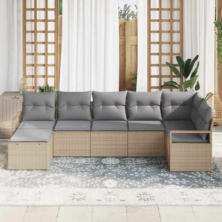 Sofa Sæt med pude 7 pcs Beige polyrattan