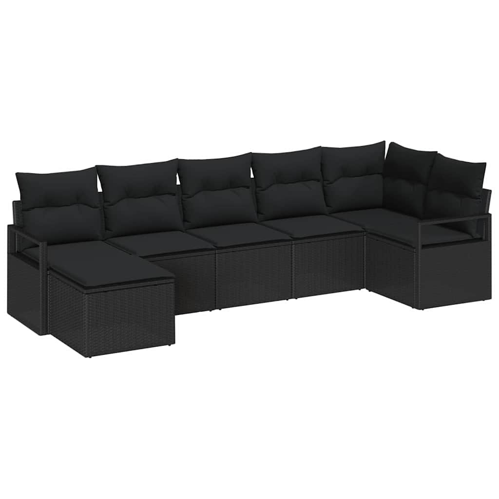 Sofa Sæt med pude 7 pcs Sort polyrattan
