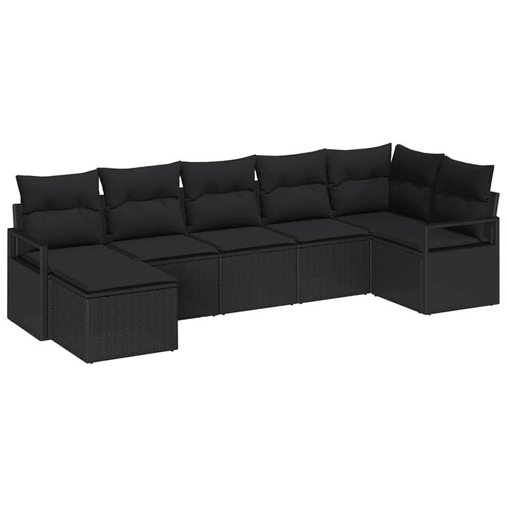 Sofa Sæt med pude 7 pcs Sort polyrattan