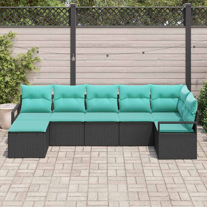 Sofa Sæt med pude 7 pcs Sort polyrattan