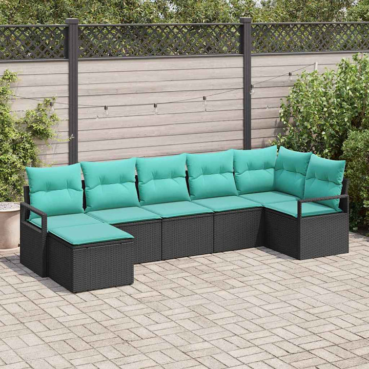 Sofa Sæt med pude 7 pcs Sort polyrattan