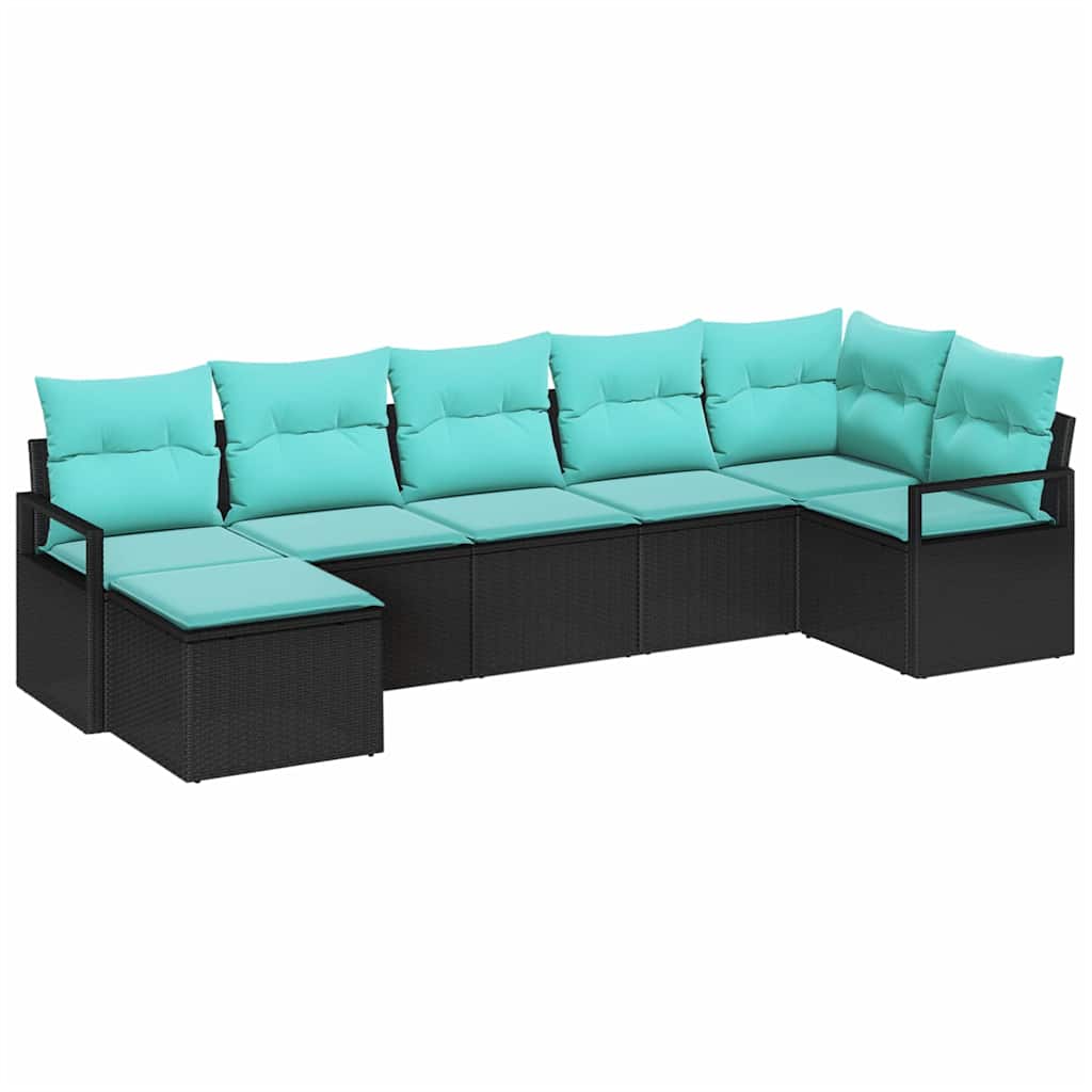 Sofa Sæt med pude 7 pcs Sort polyrattan
