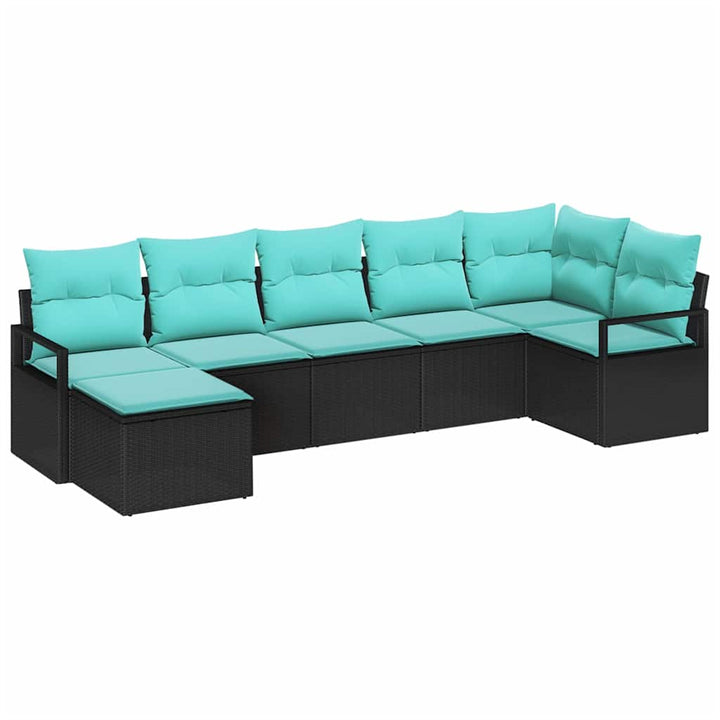 Sofa Sæt med pude 7 pcs Sort polyrattan