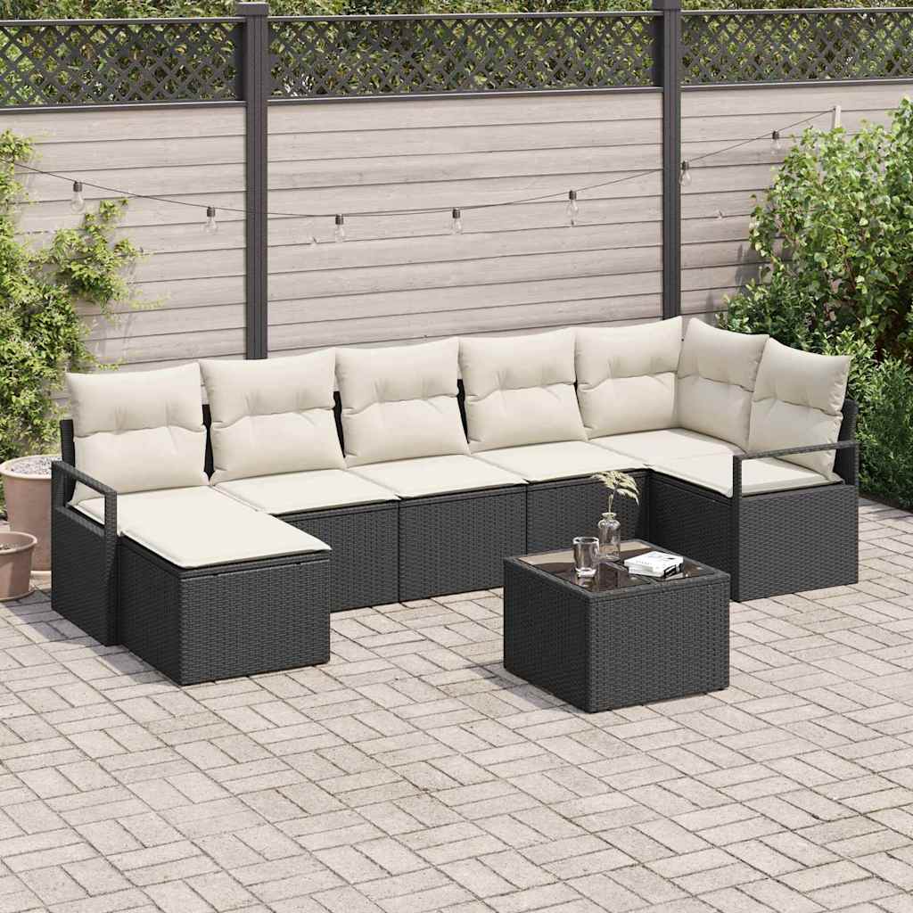 Sofa Sæt med pude 8 pcs Sort polyrattan