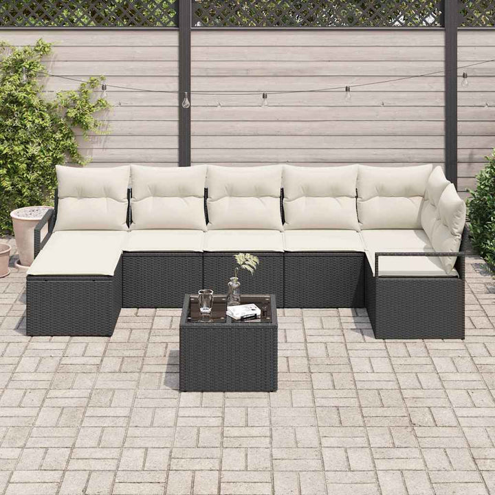 Sofa Sæt med pude 8 pcs Sort polyrattan