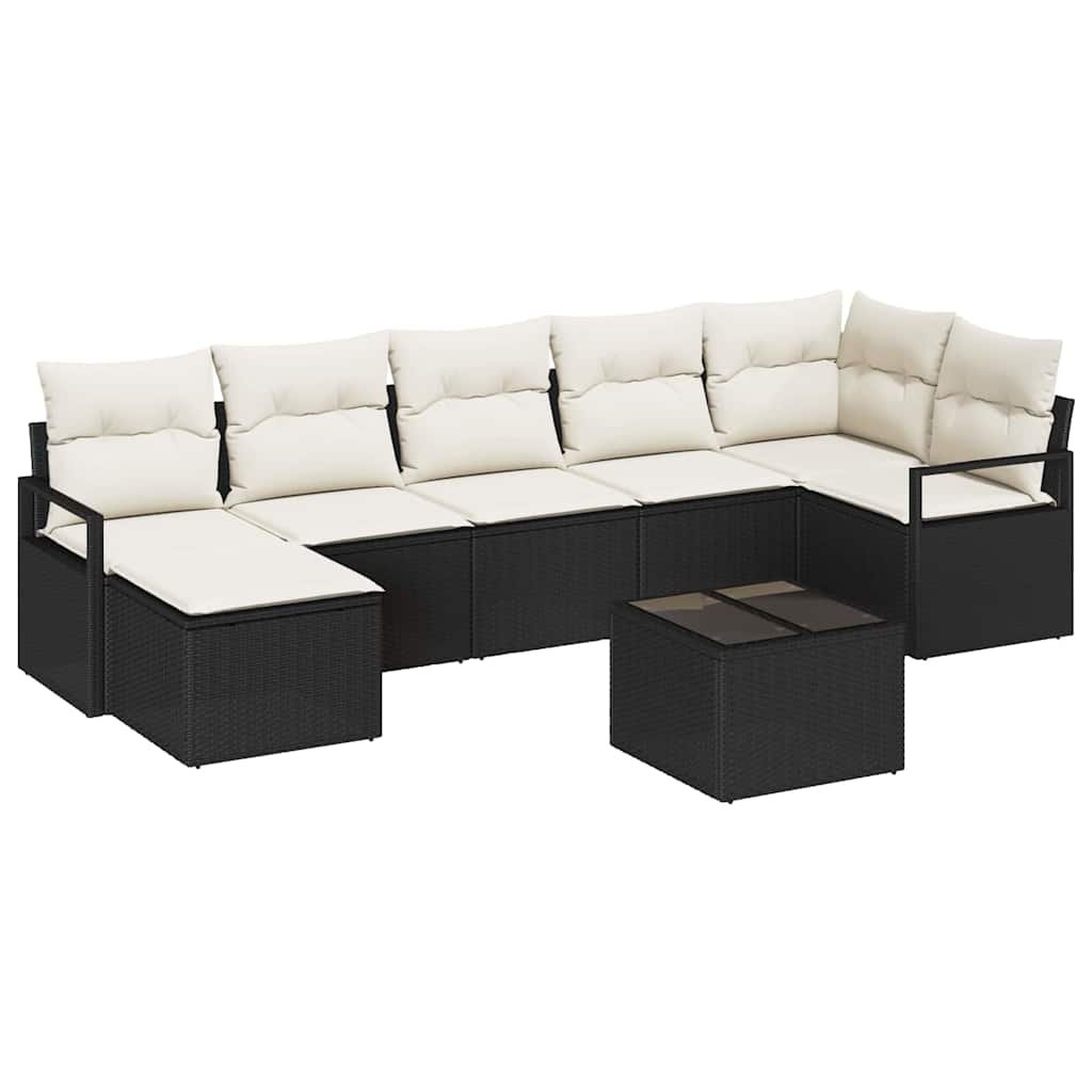 Sofa Sæt med pude 8 pcs Sort polyrattan