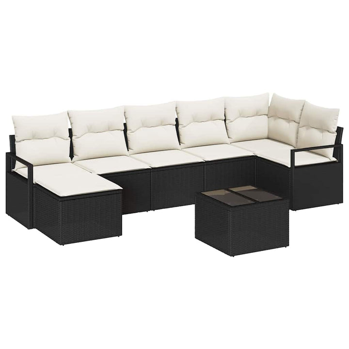 Sofa Sæt med pude 8 pcs Sort polyrattan
