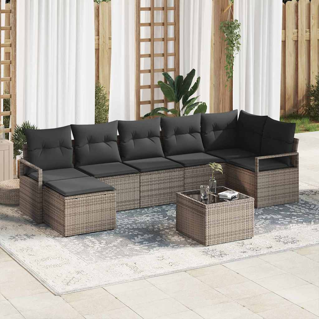 Sofa Sæt med pude 8 pcs Grå polyrattan
